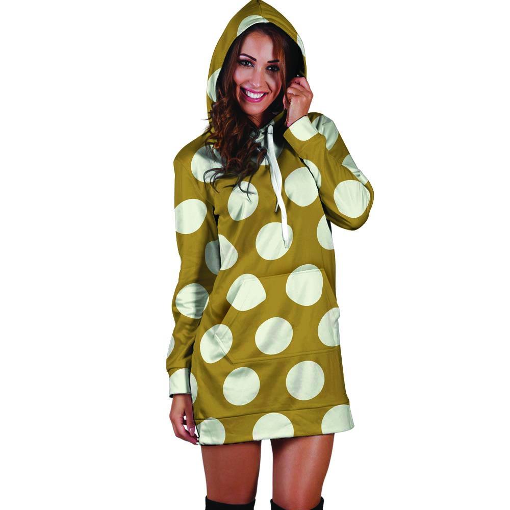 White And Yellow Polka Dot Hoodie Dress-grizzshop