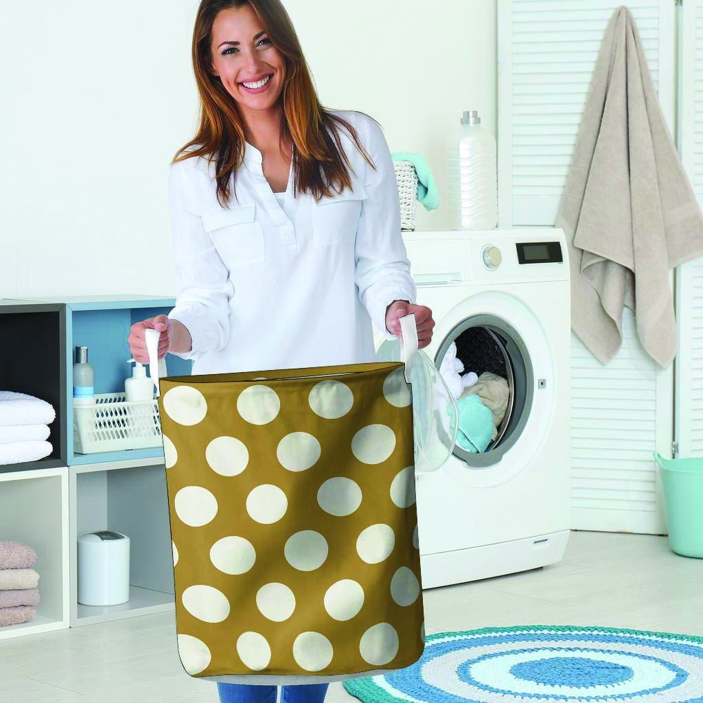 White And Yellow Polka Dot Laundry Basket-grizzshop