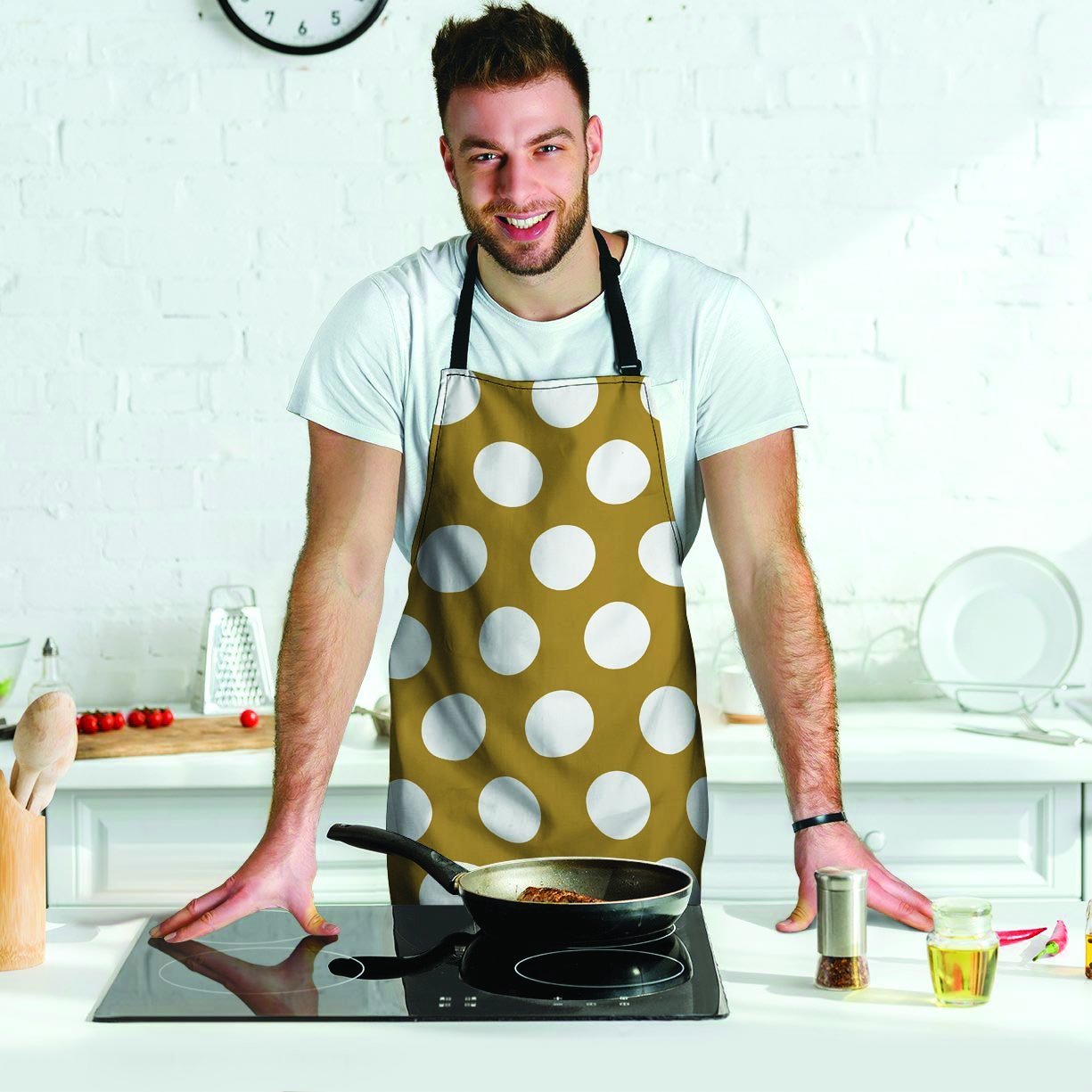 White And Yellow Polka Dot Men's Apron-grizzshop