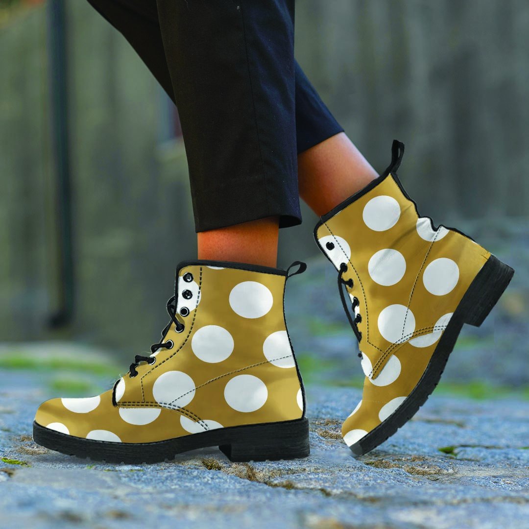 White And Yellow Polka Dot Men's Boots-grizzshop