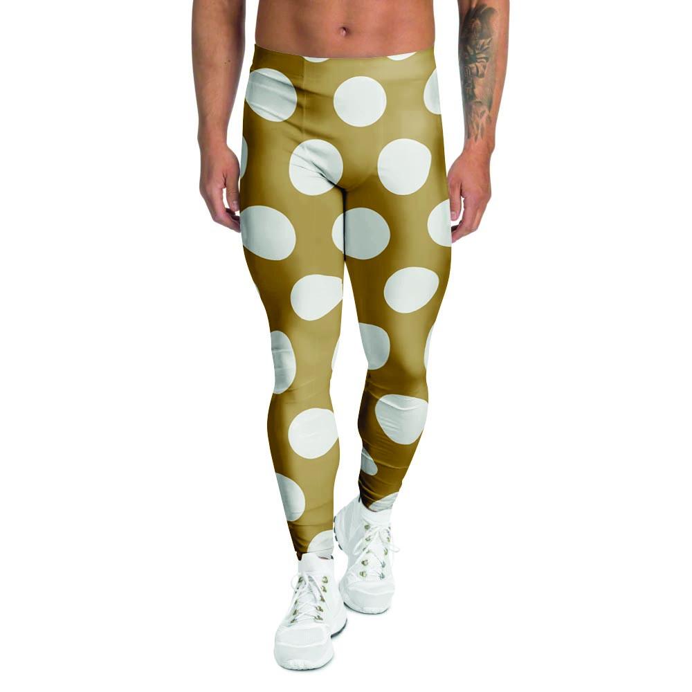 White And Yellow Polka Dot Men's Leggings-grizzshop