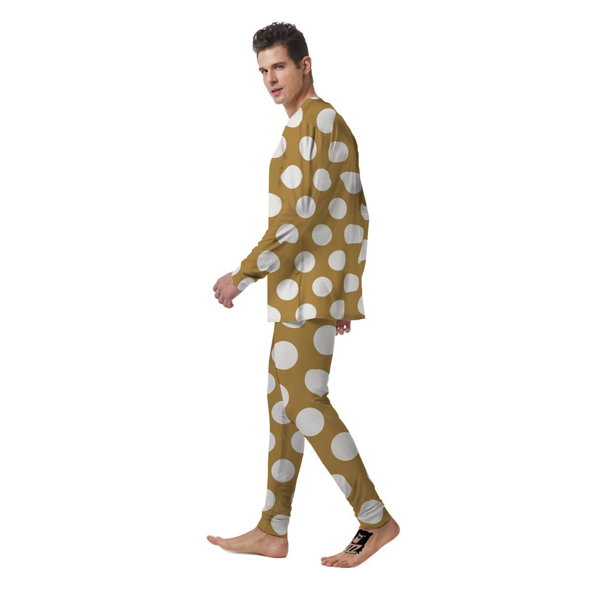 White And Yellow Polka Dot Men's Pajamas-grizzshop