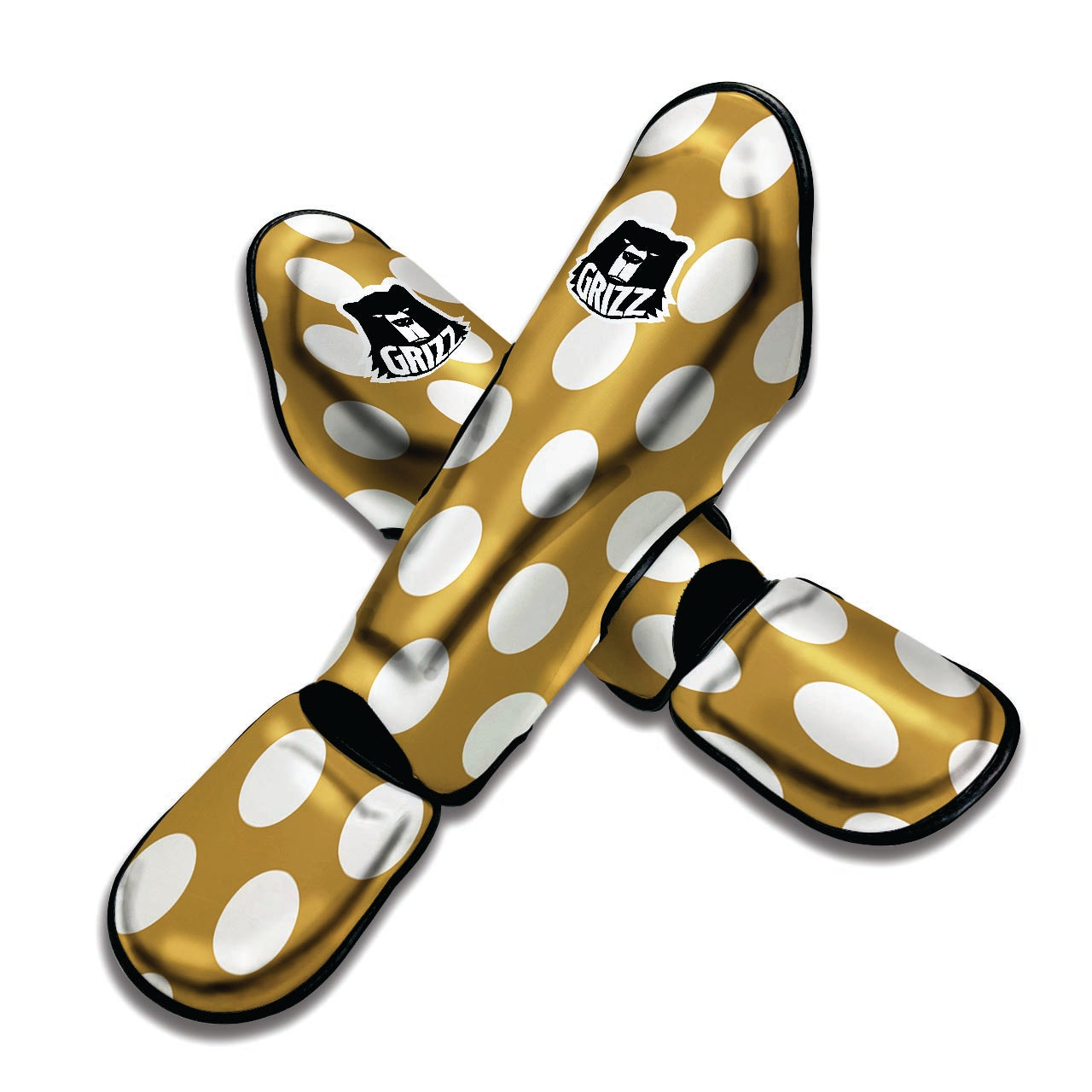 White And Yellow Polka Dot Muay Thai Shin Guard-grizzshop