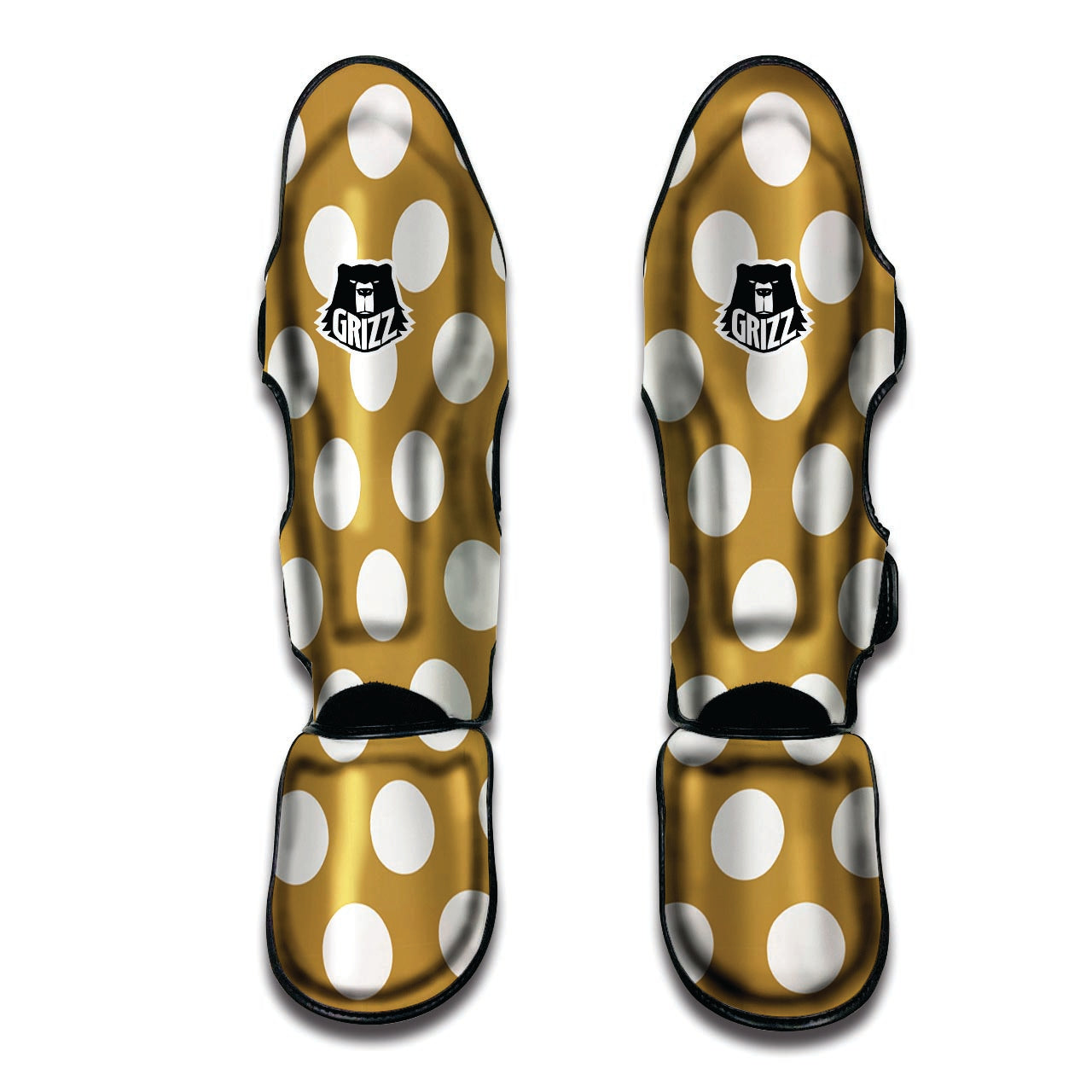 White And Yellow Polka Dot Muay Thai Shin Guard-grizzshop