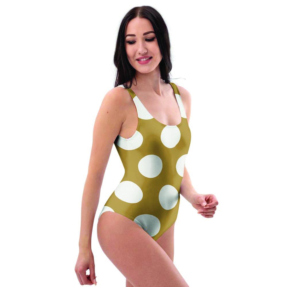 White And Yellow Polka Dot One Piece Swimsuite-grizzshop