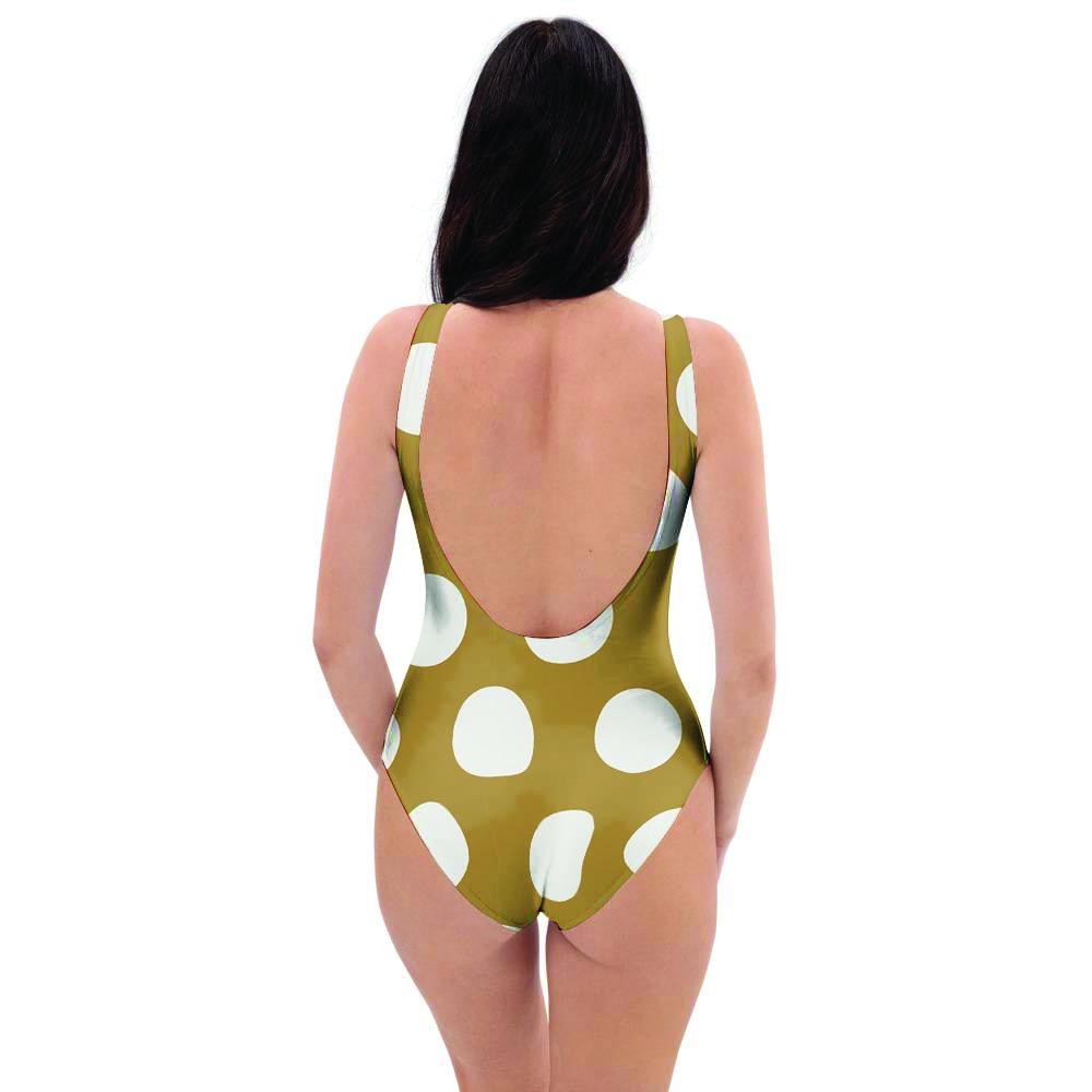 White And Yellow Polka Dot One Piece Swimsuite-grizzshop