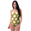 White And Yellow Polka Dot One Piece Swimsuite-grizzshop