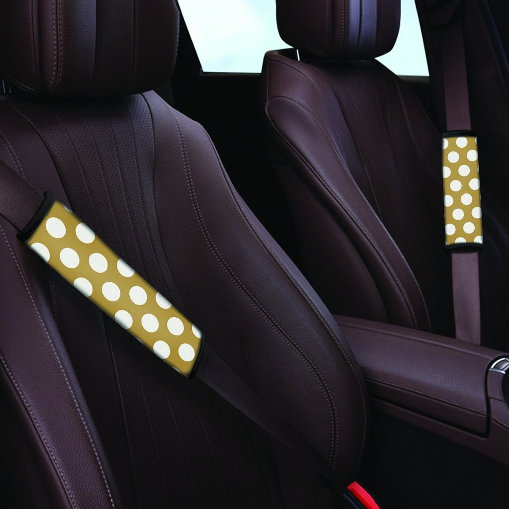 White And Yellow Polka Dot Seat Belt Cover-grizzshop