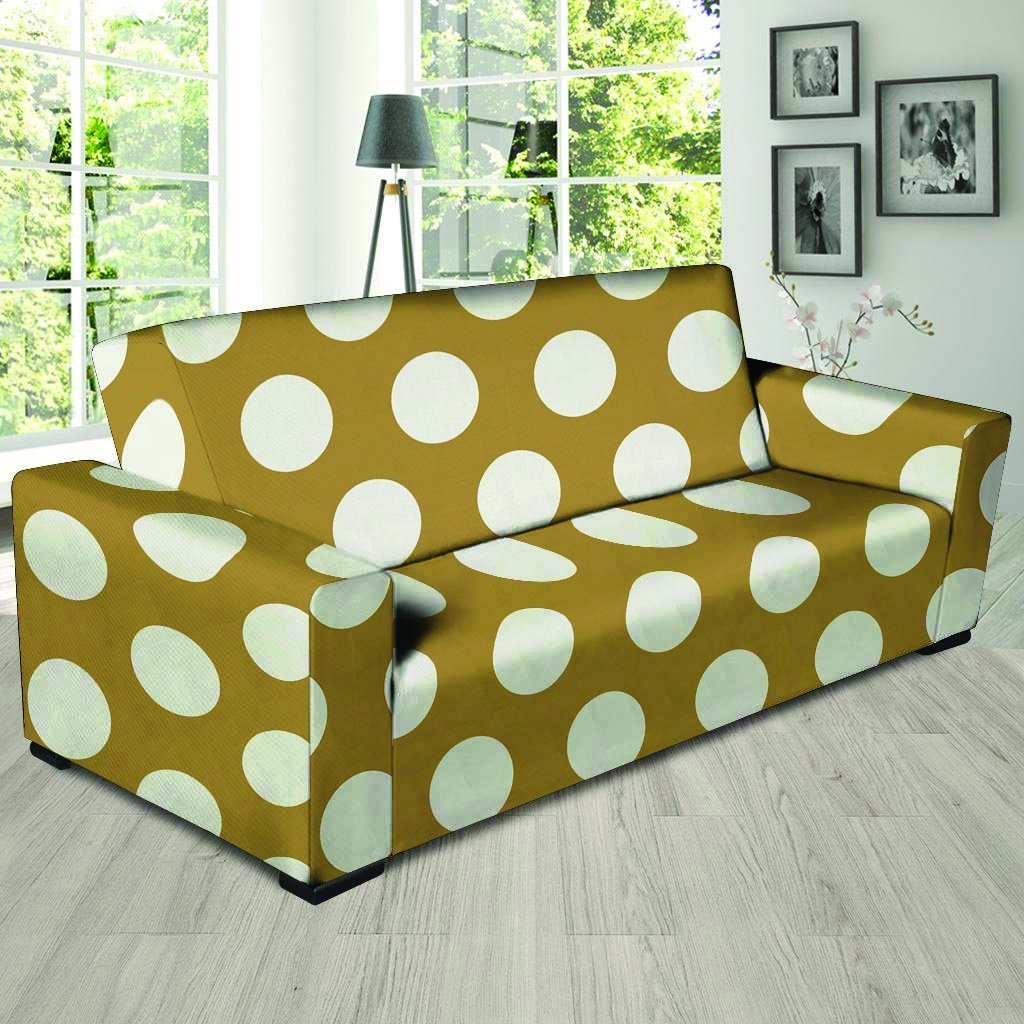 White And Yellow Polka Dot Sofa Cover-grizzshop