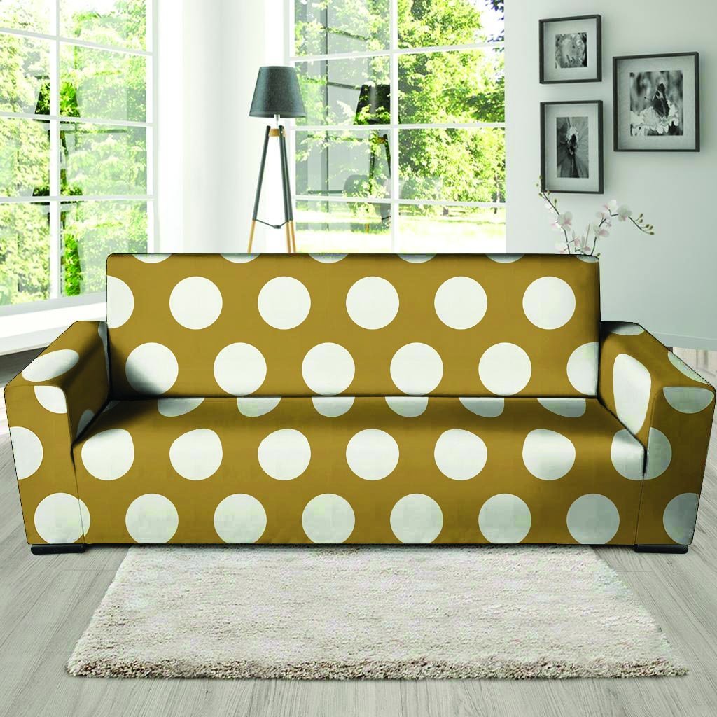 White And Yellow Polka Dot Sofa Cover-grizzshop