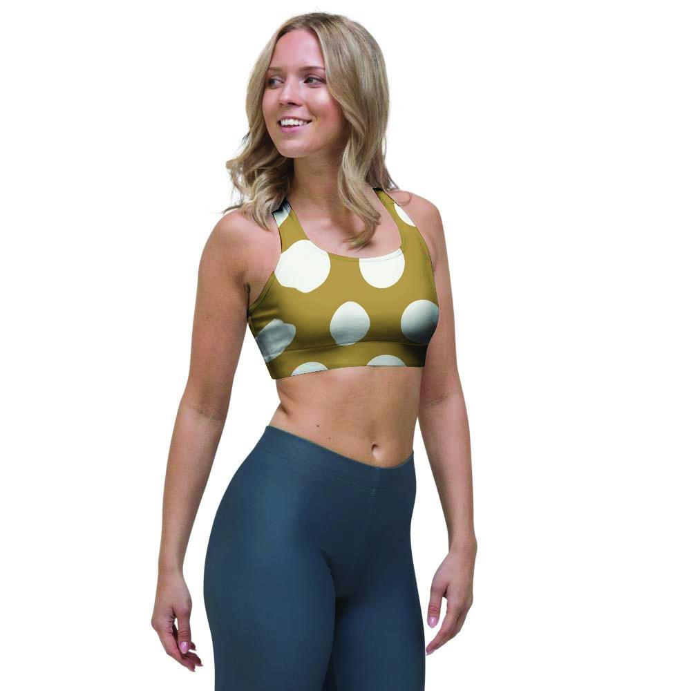 White And Yellow Polka Dot Sports Bra-grizzshop