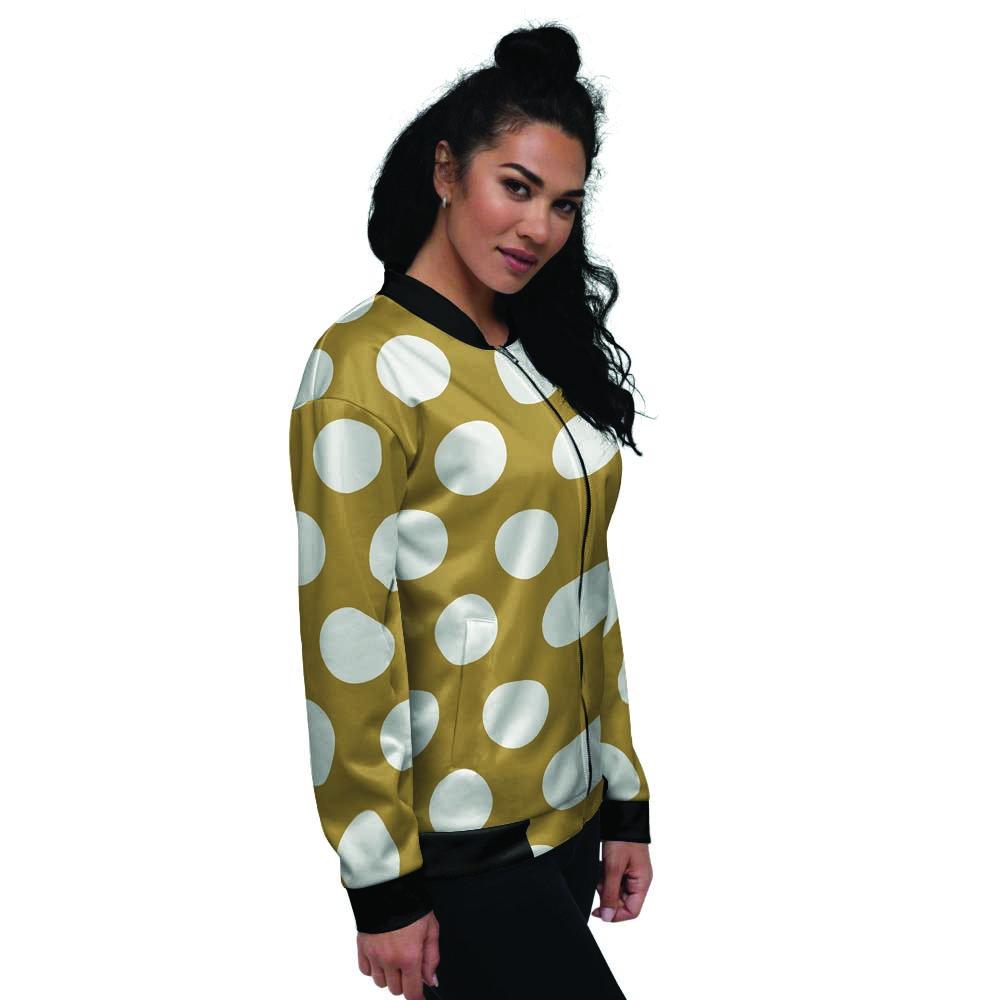 White And Yellow Polka Dot Women's Bomber Jacket-grizzshop