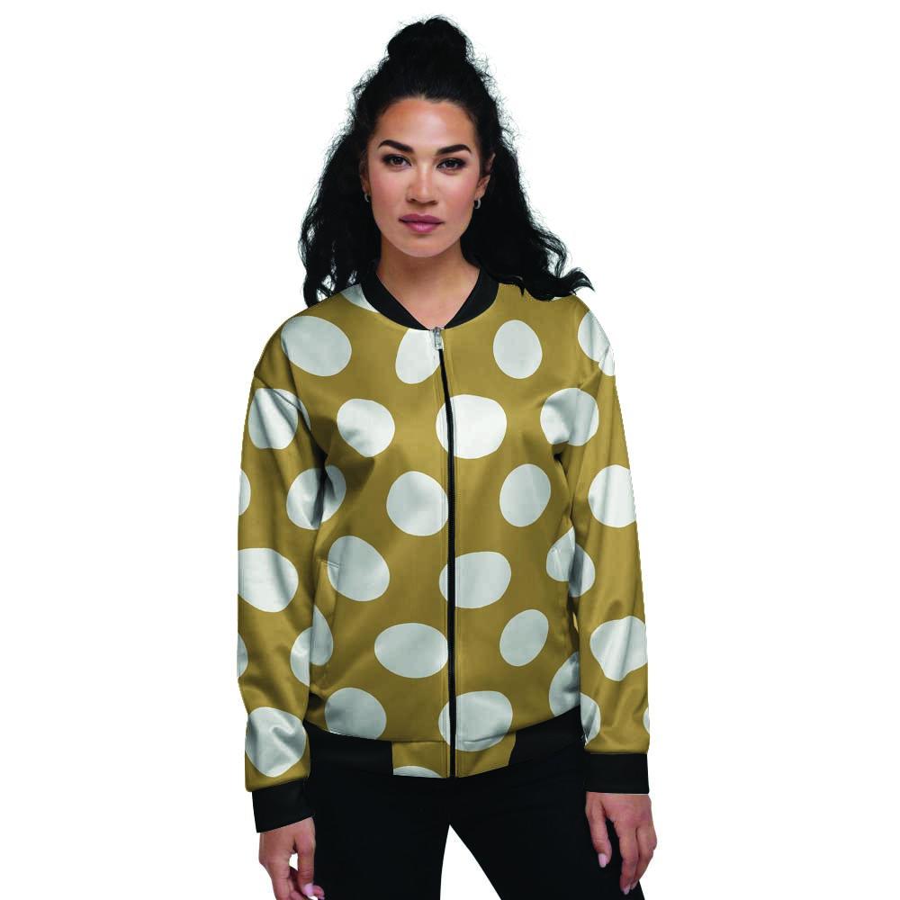 White And Yellow Polka Dot Women's Bomber Jacket-grizzshop