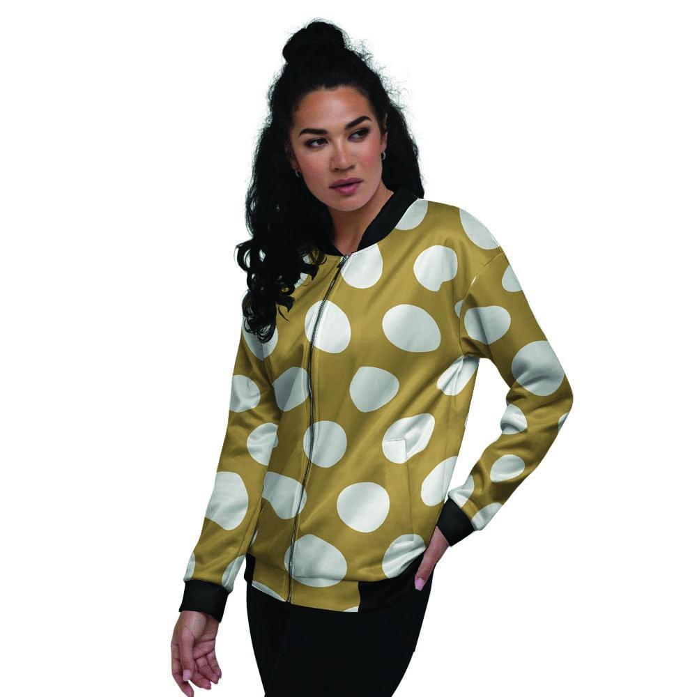 White And Yellow Polka Dot Women's Bomber Jacket-grizzshop