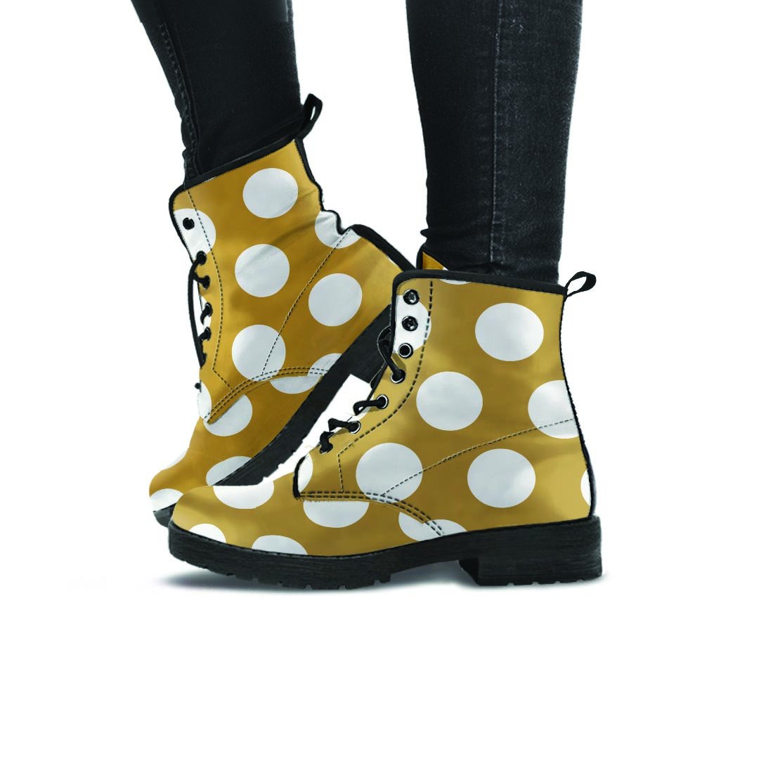 White And Yellow Polka Dot Women's Boots-grizzshop