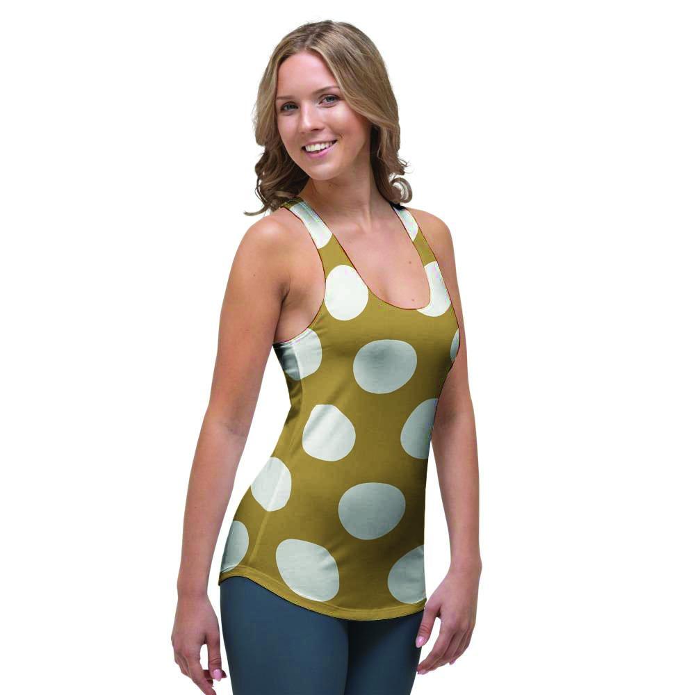 White And Yellow Polka Dot Women's Racerback Tank Top-grizzshop