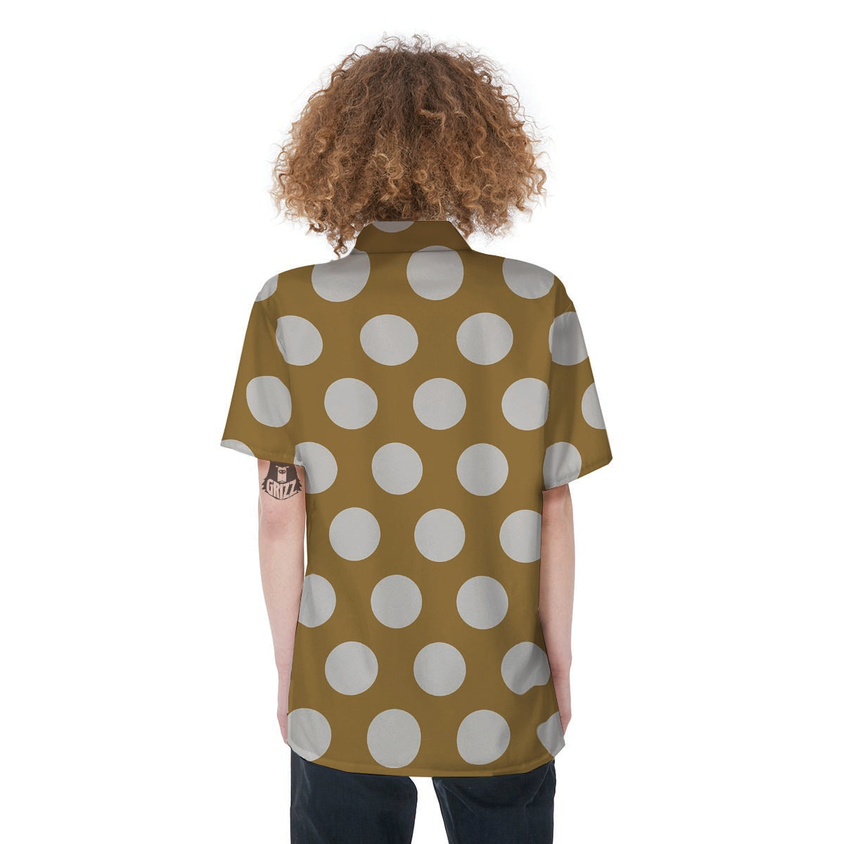 White And Yellow Polka Dot Women's Short Sleeve Shirts-grizzshop