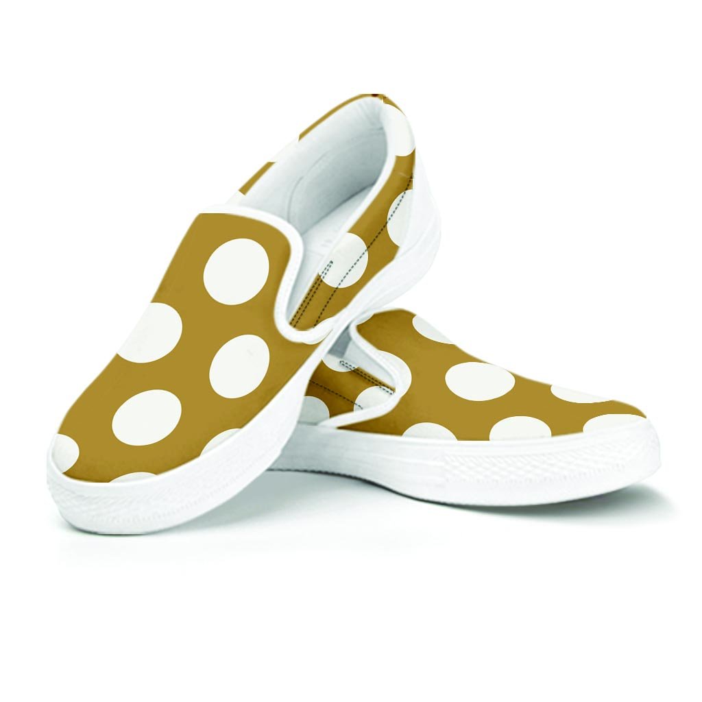 White And Yellow Polka Dot Women's Slip On Sneakers-grizzshop