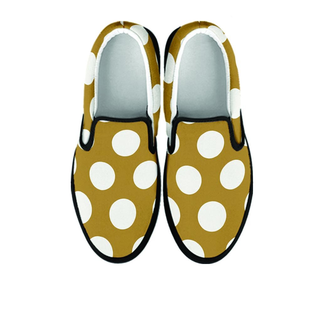 White And Yellow Polka Dot Women's Slip On Sneakers-grizzshop