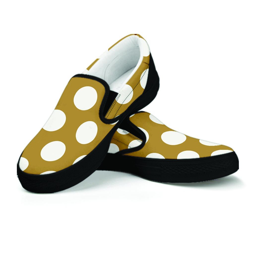 White And Yellow Polka Dot Women's Slip On Sneakers-grizzshop