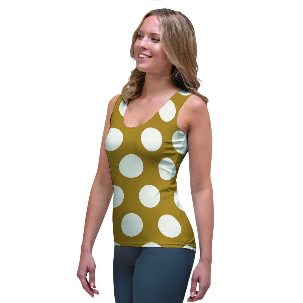 White And Yellow Polka Dot Women's Tank Top-grizzshop