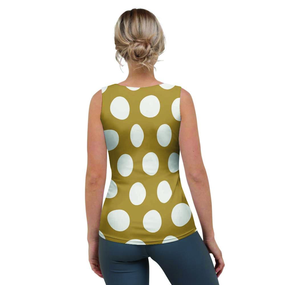 White And Yellow Polka Dot Women's Tank Top-grizzshop