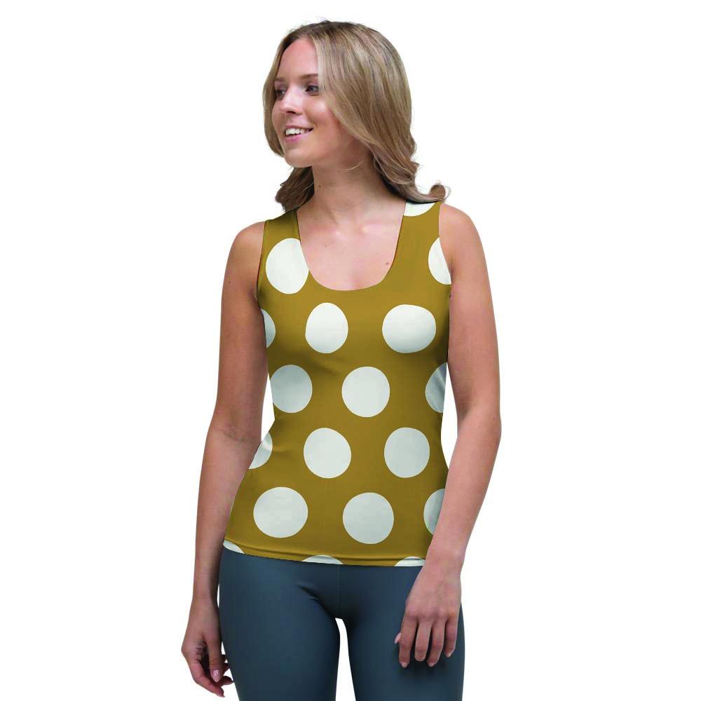 White And Yellow Polka Dot Women's Tank Top-grizzshop