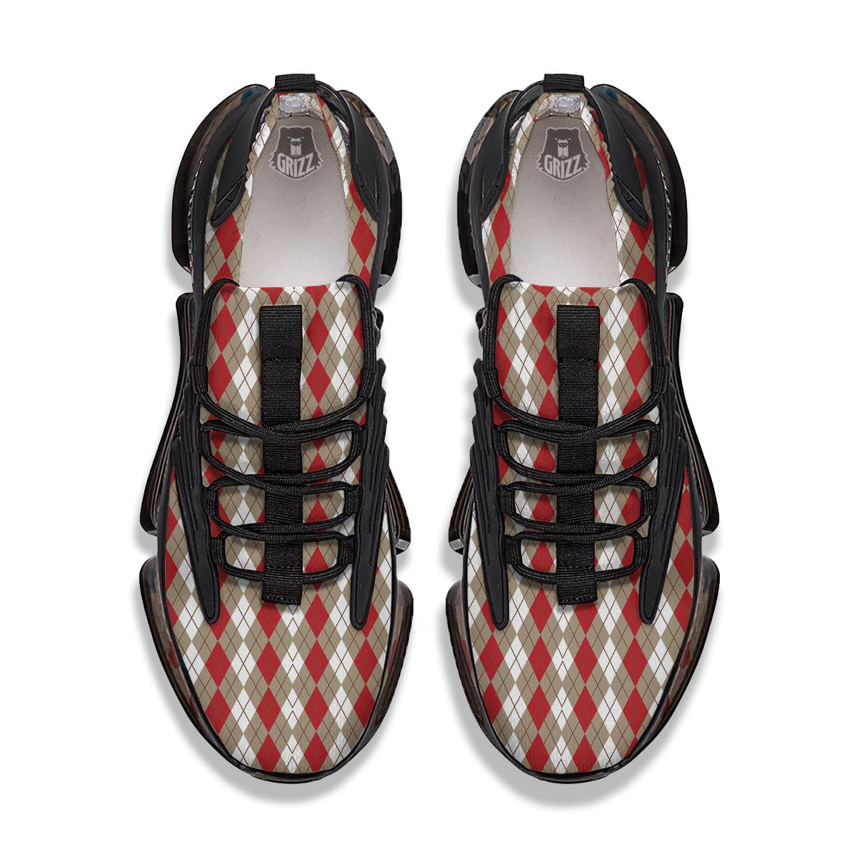 White Argyle And Beige Red Print Pattern Black Gym Shoes-grizzshop