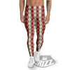 White Argyle And Beige Red Print Pattern Men's Leggings-grizzshop