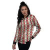 White Argyle And Beige Red Print Pattern Women's Bomber Jacket-grizzshop