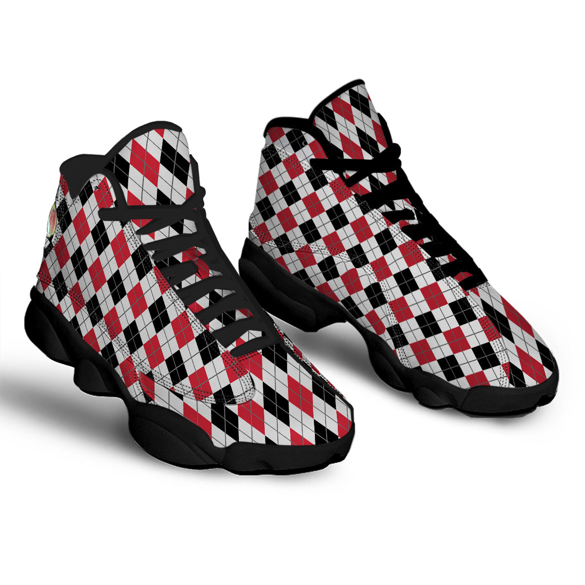 White Argyle And Black Red Print Black Basketball Shoes-grizzshop