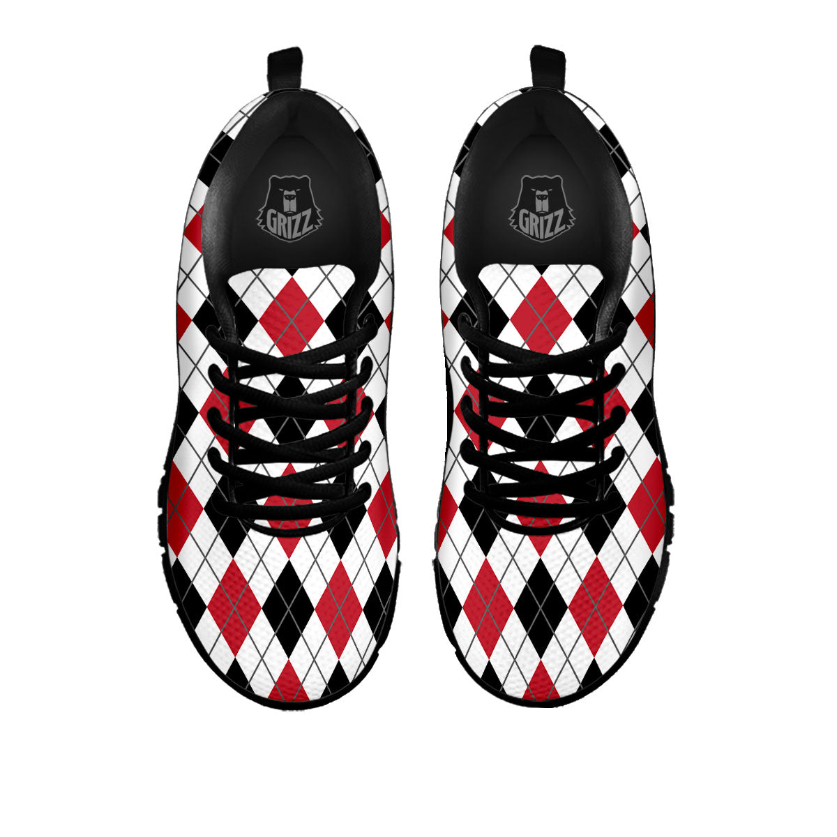 White Argyle And Black Red Print Black Sneaker-grizzshop