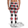 White Argyle And Black Red Print Men's Leggings-grizzshop