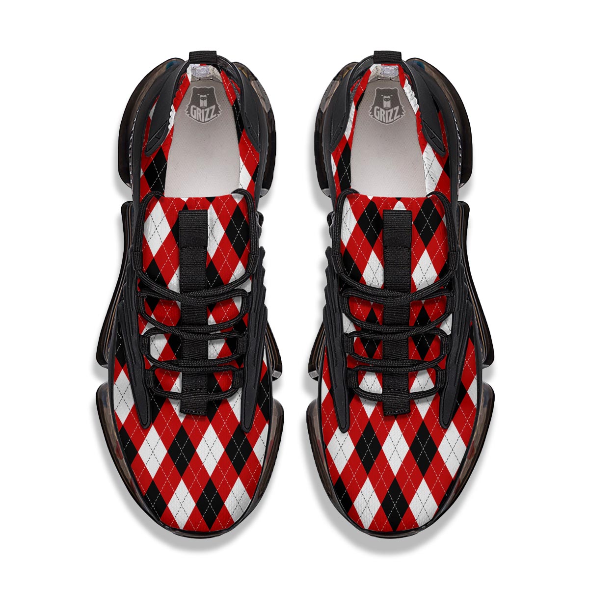 White Argyle And Black Red Print Pattern Black Gym Shoes-grizzshop