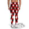 White Argyle And Black Red Print Pattern Men's Leggings-grizzshop