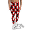 White Argyle And Black Red Print Pattern Men's Leggings-grizzshop