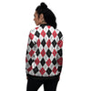 White Argyle And Black Red Print Women's Bomber Jacket-grizzshop