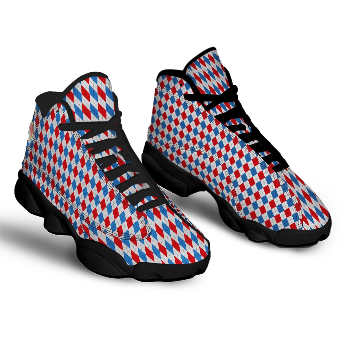 White Argyle And Blue Red Print Pattern Black Basketball Shoes-grizzshop