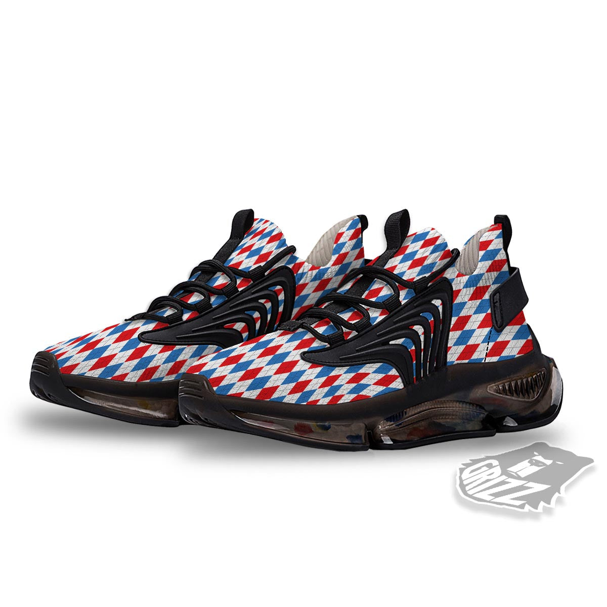 White Argyle And Blue Red Print Pattern Black Gym Shoes-grizzshop