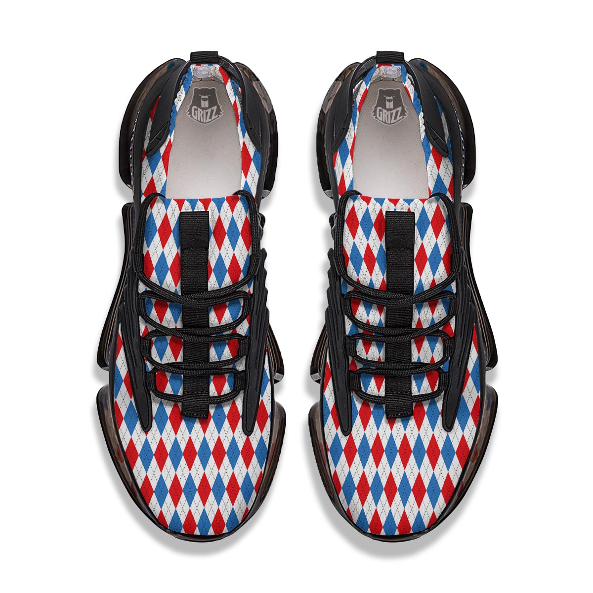 White Argyle And Blue Red Print Pattern Black Gym Shoes-grizzshop