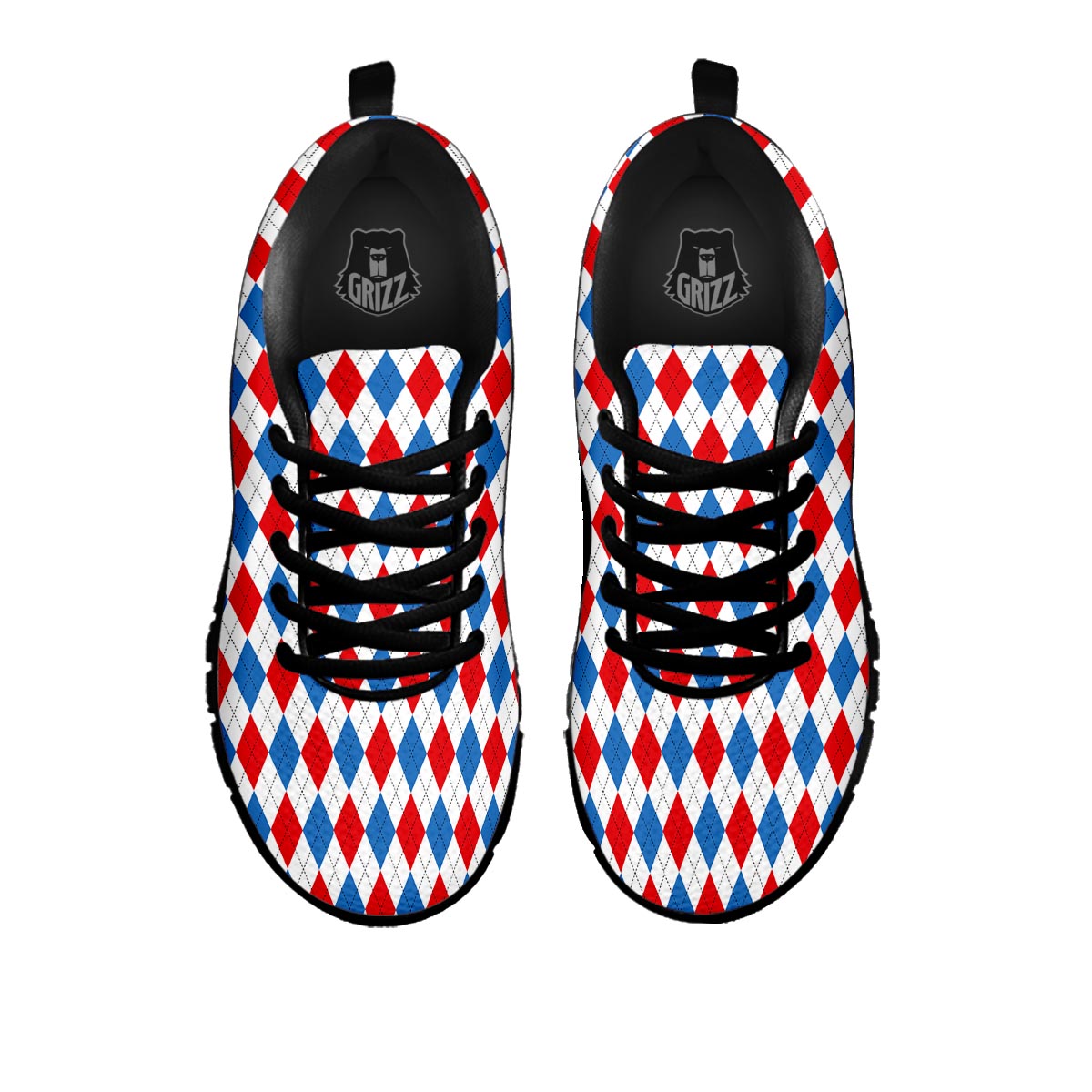 White Argyle And Blue Red Print Pattern Black Sneaker-grizzshop