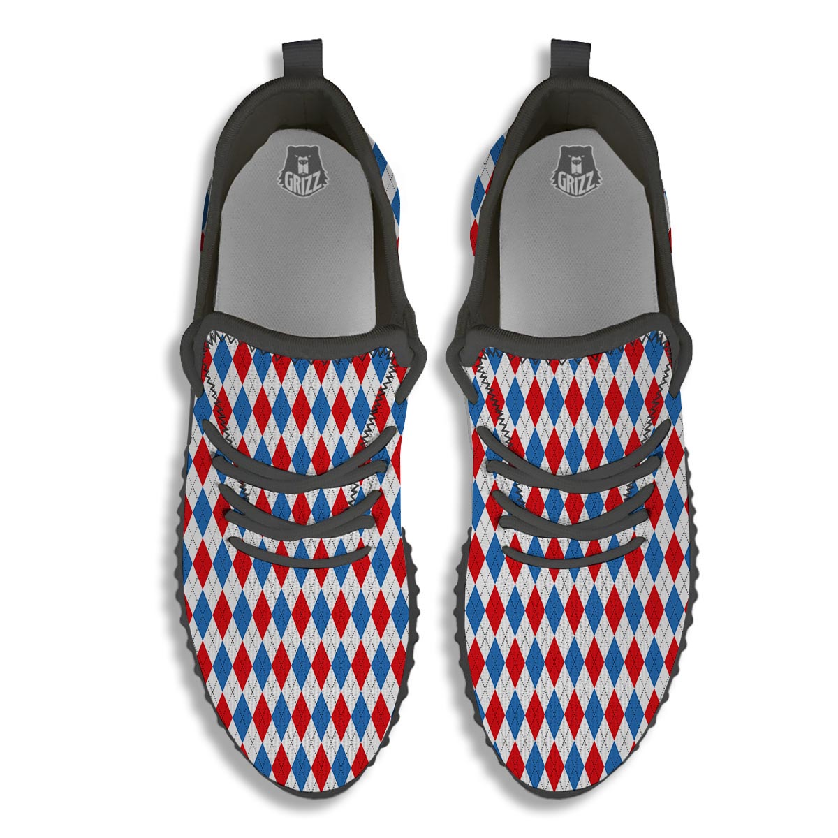 White Argyle And Blue Red Print Pattern Black Walking Shoes-grizzshop