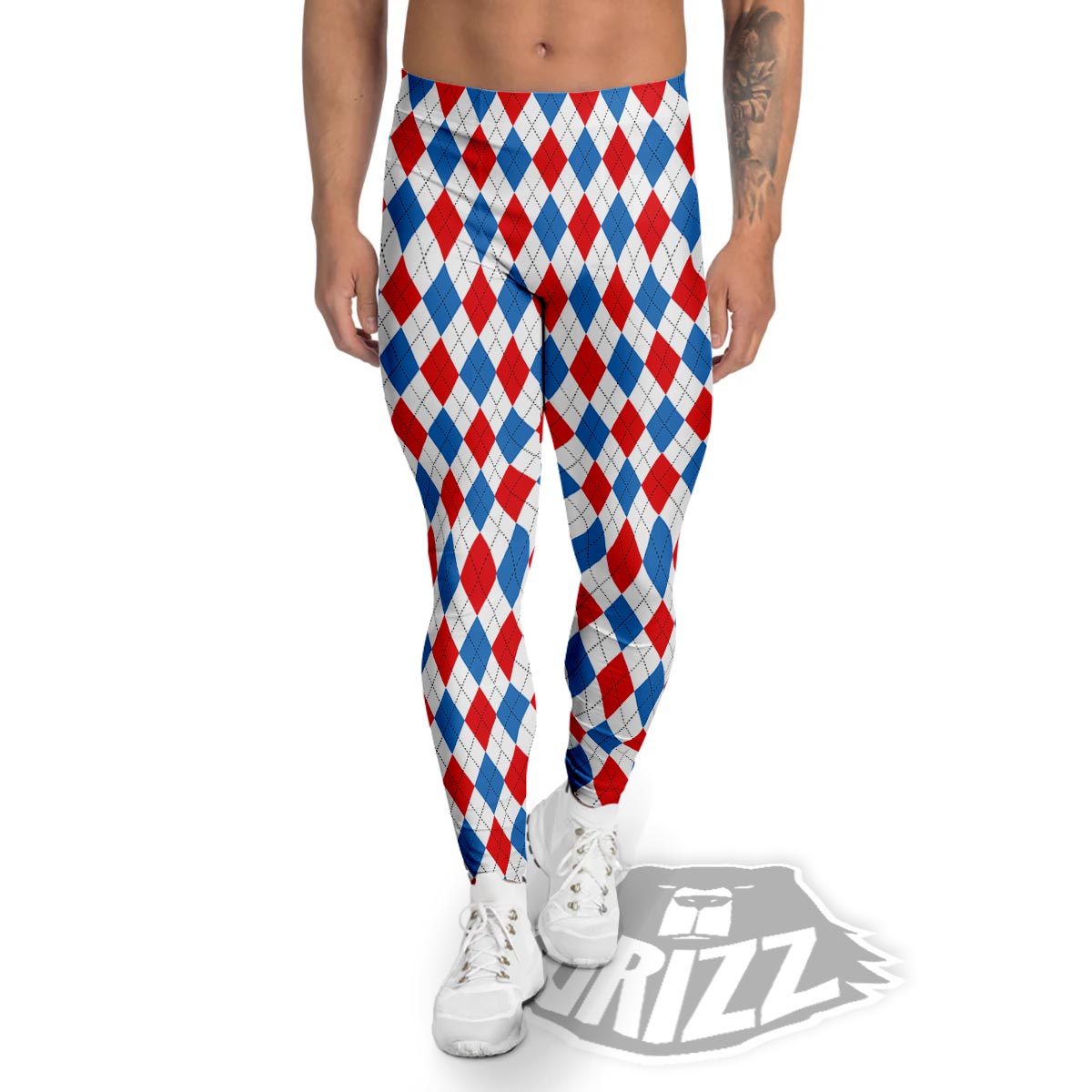 White Argyle And Blue Red Print Pattern Men's Leggings-grizzshop