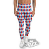 White Argyle And Blue Red Print Pattern Men's Leggings-grizzshop