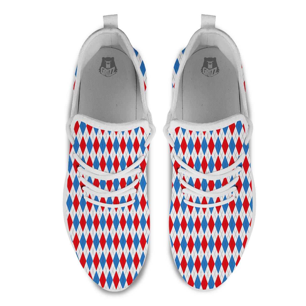 White Argyle And Blue Red Print Pattern White Athletic Shoes-grizzshop