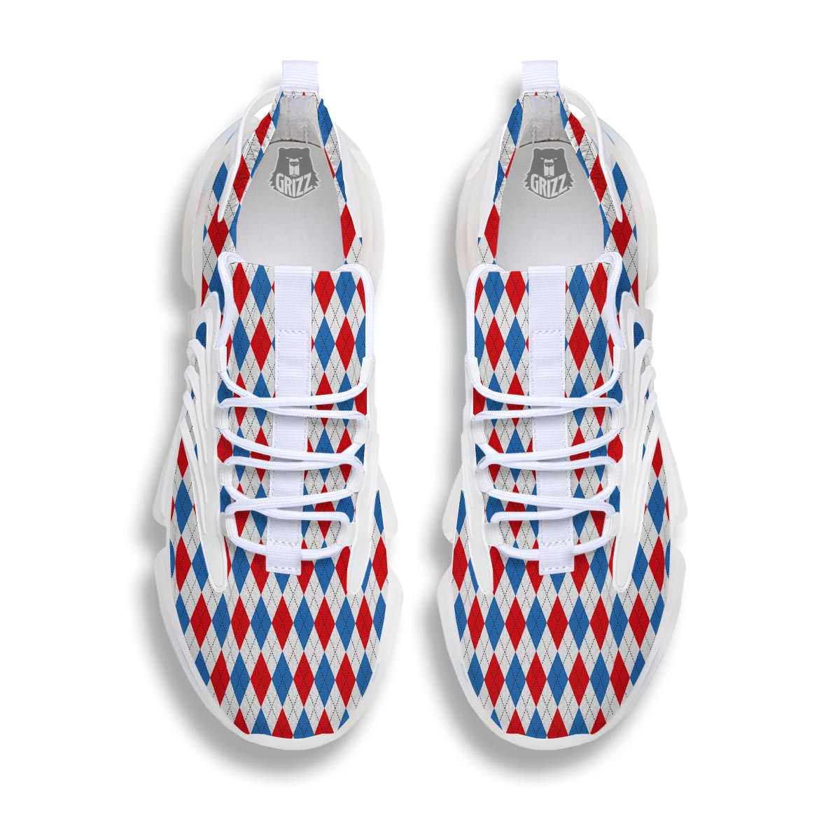 White Argyle And Blue Red Print Pattern White Gym Shoes-grizzshop