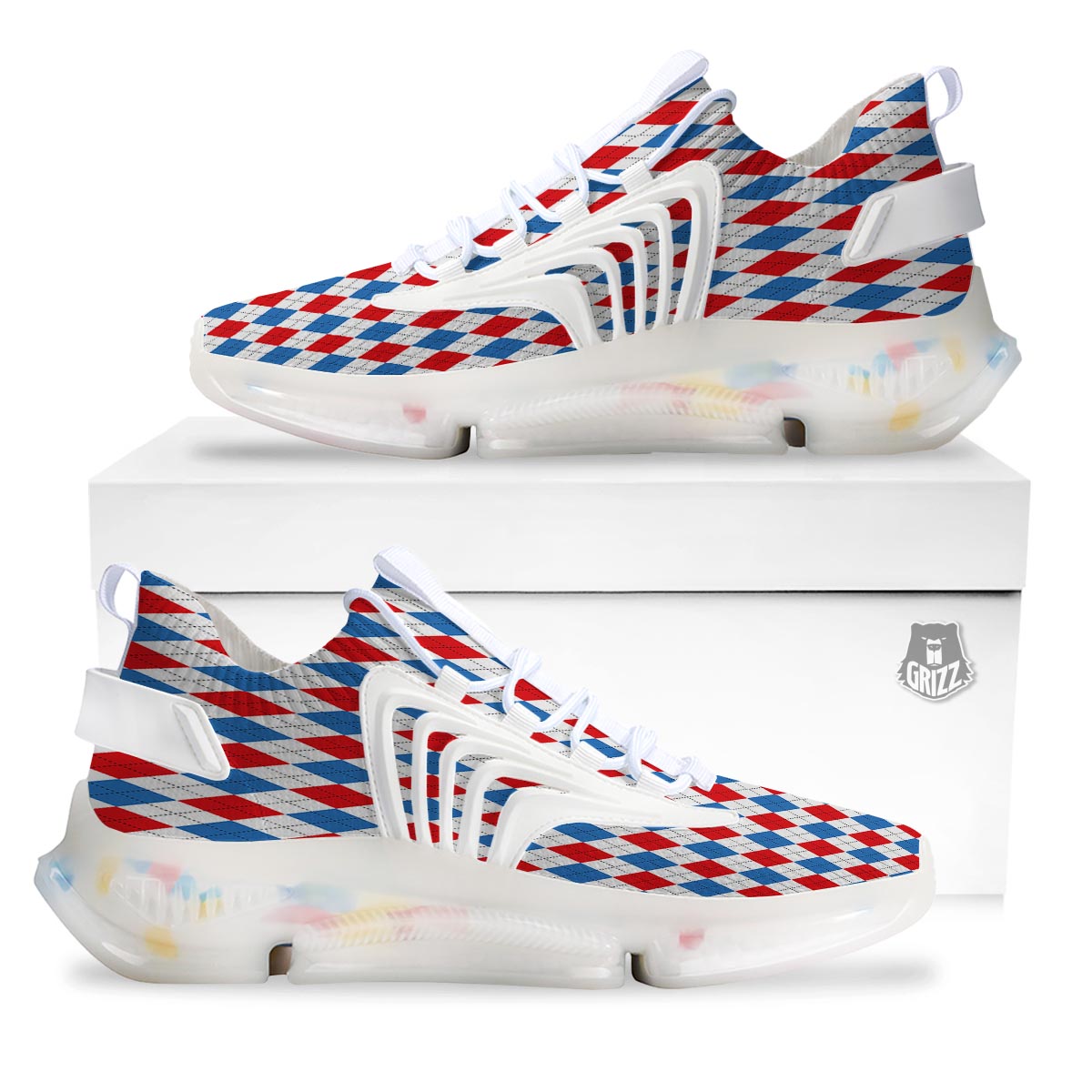White Argyle And Blue Red Print Pattern White Gym Shoes-grizzshop