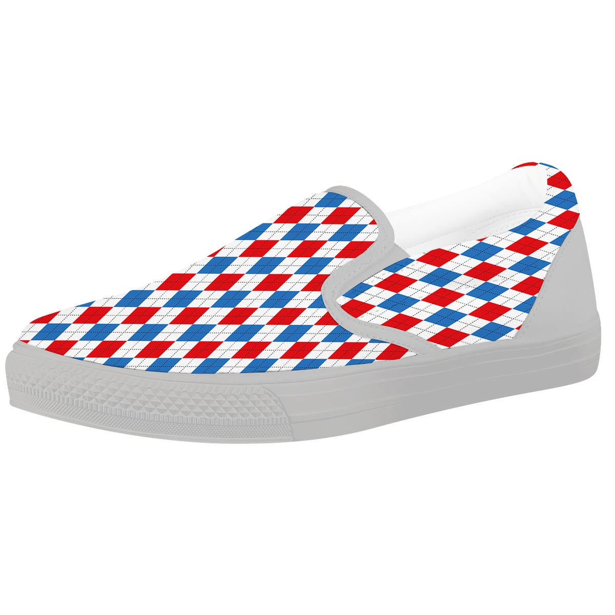 White Argyle And Blue Red Print Pattern White Slip On Shoes-grizzshop