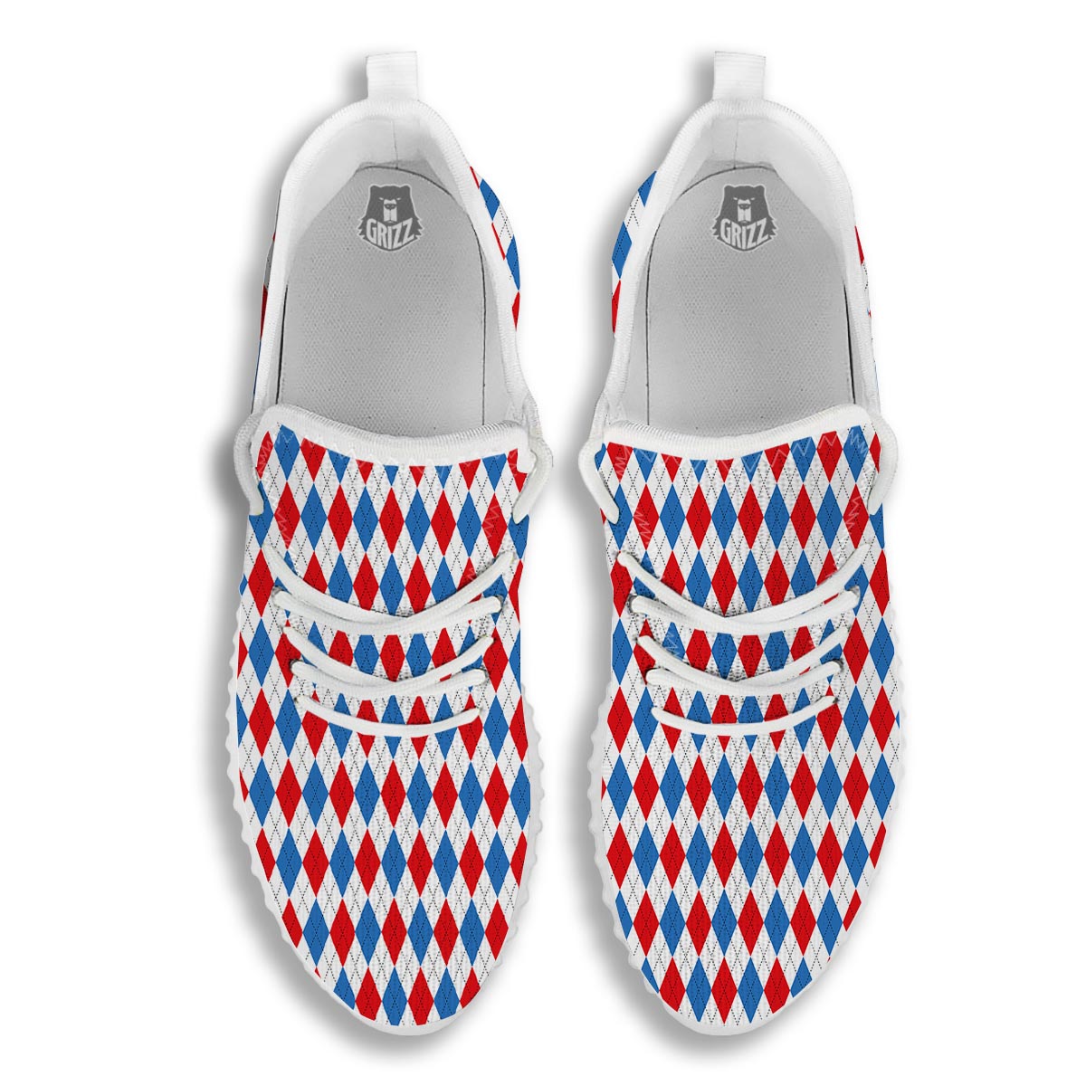 White Argyle And Blue Red Print Pattern White Walking Shoes-grizzshop