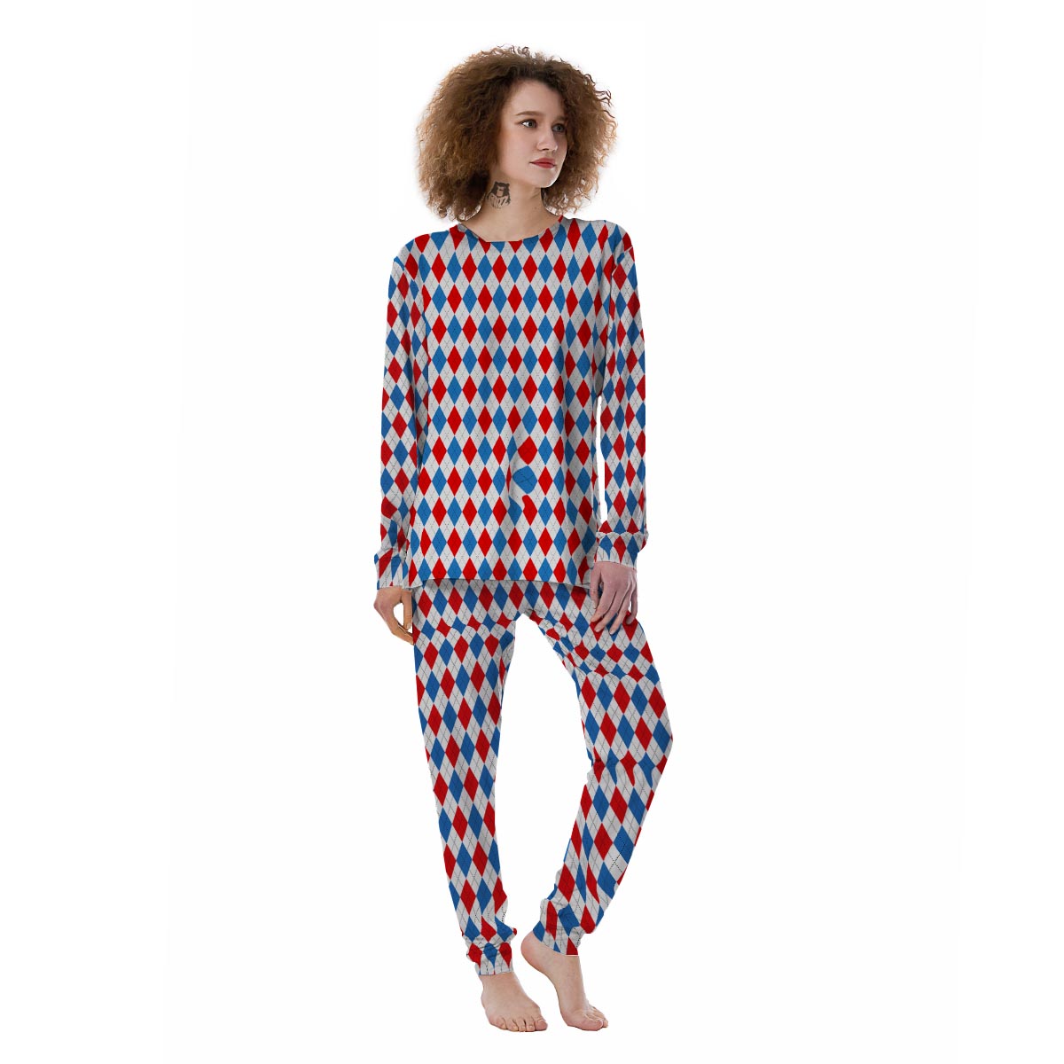 White Argyle And Blue Red Print Pattern Women's Pajamas-grizzshop